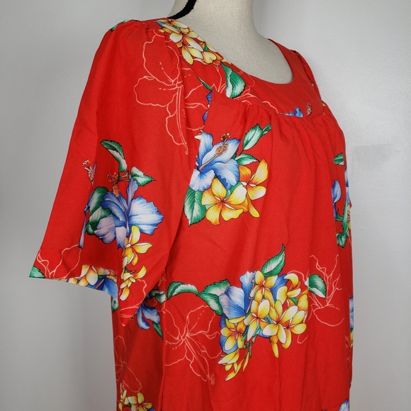 Vintage Hawaiian Red Mumu Floral Short Sleeve Maxi Dress M - Picture 12 of 16